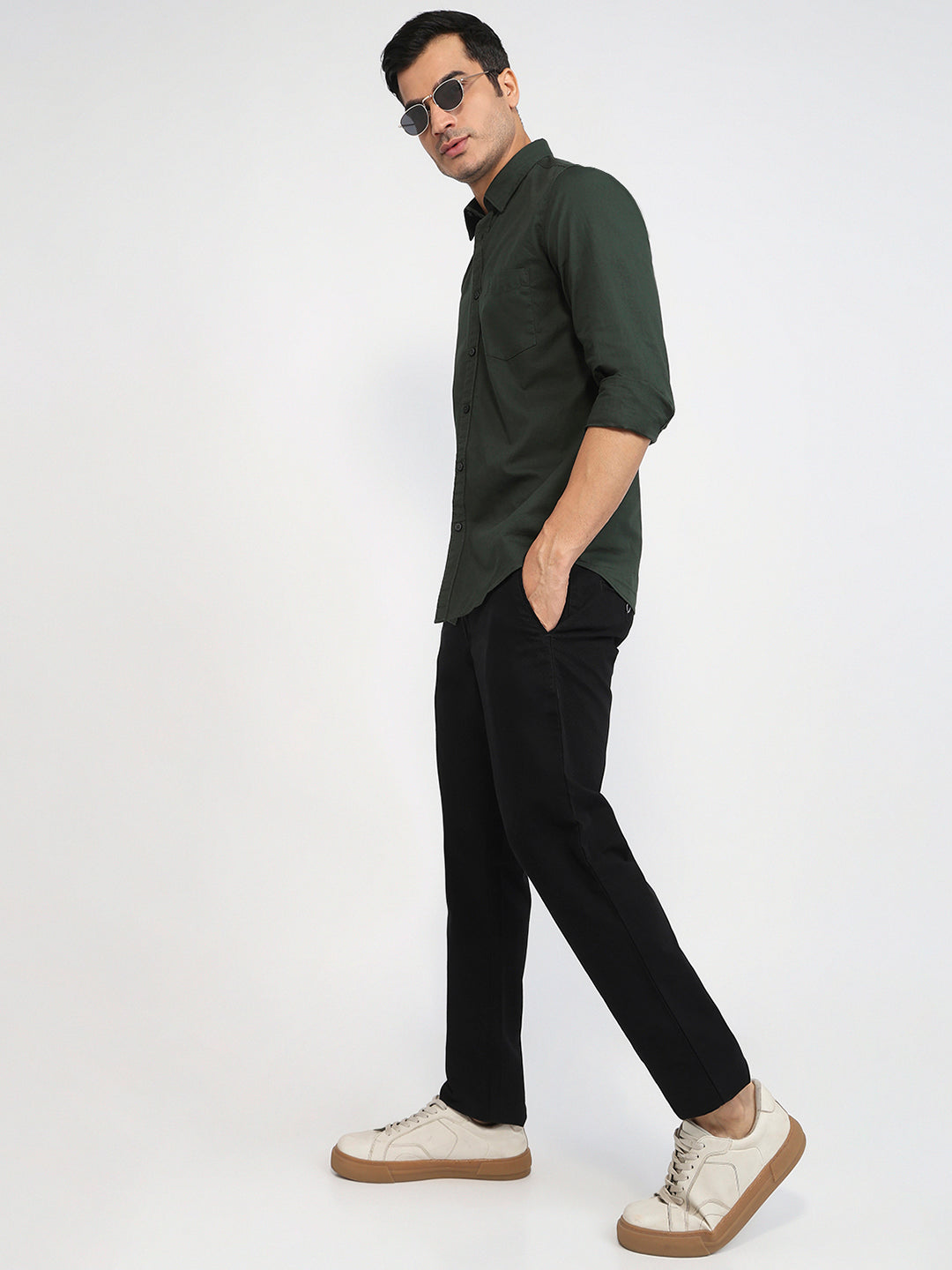 Parx Men Green Slim Fit Solid Casual Shirt