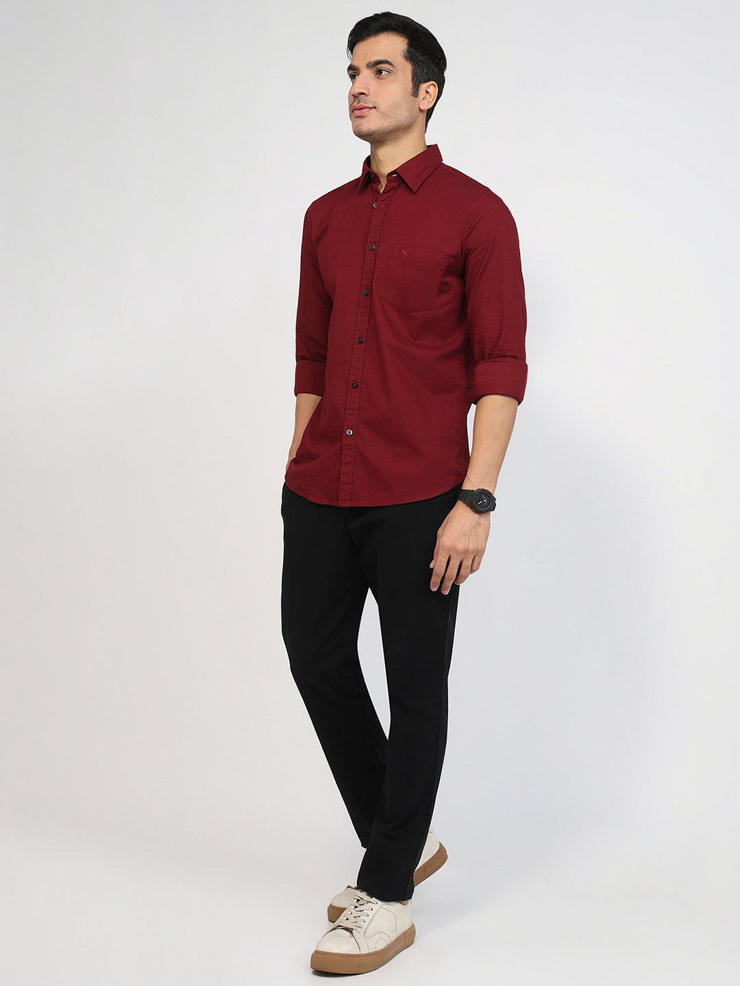 Parx Men Red Slim Fit Solid Casual Shirt