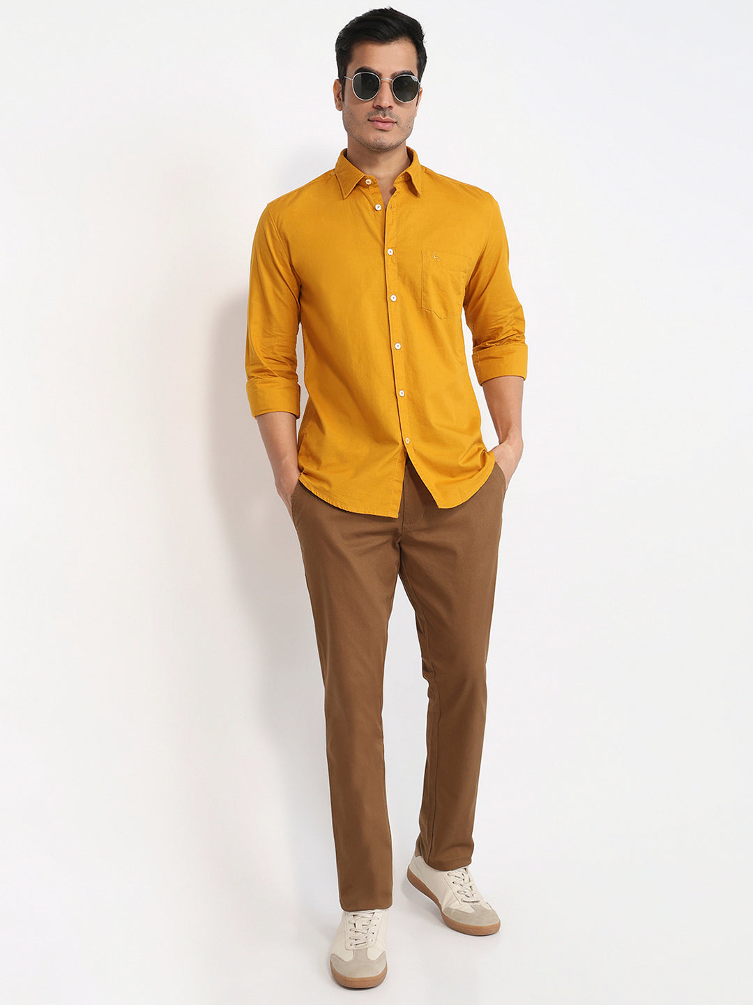 Parx Men Yellow Slim Fit Solid Casual Shirt