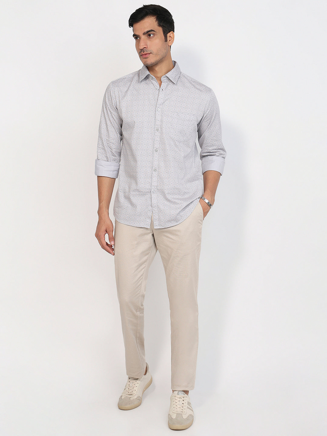 Parx Men Grey Slim Fit Print Casual Shirt