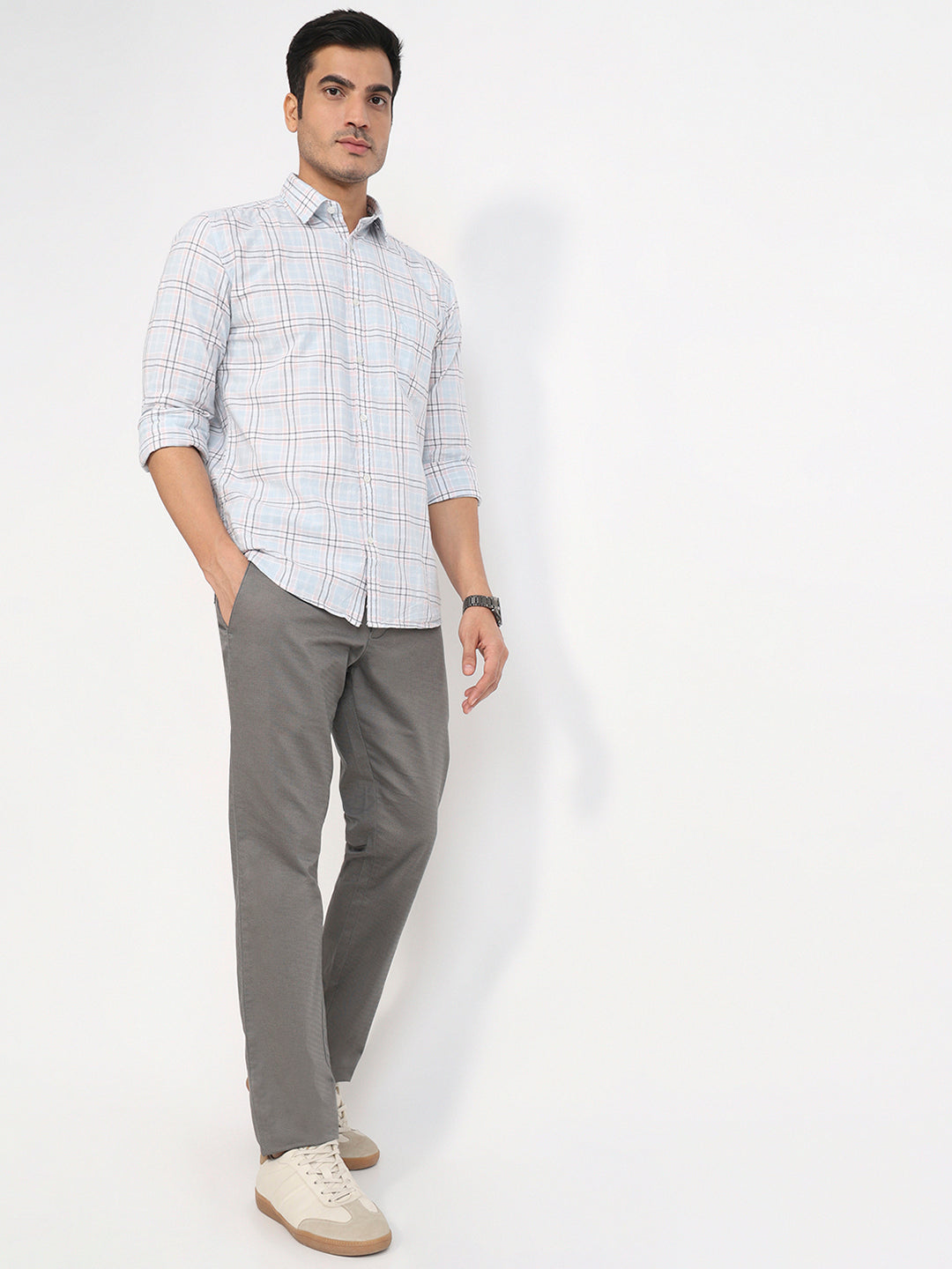 Parx Men Blue Slim Fit Checks Casual Shirt