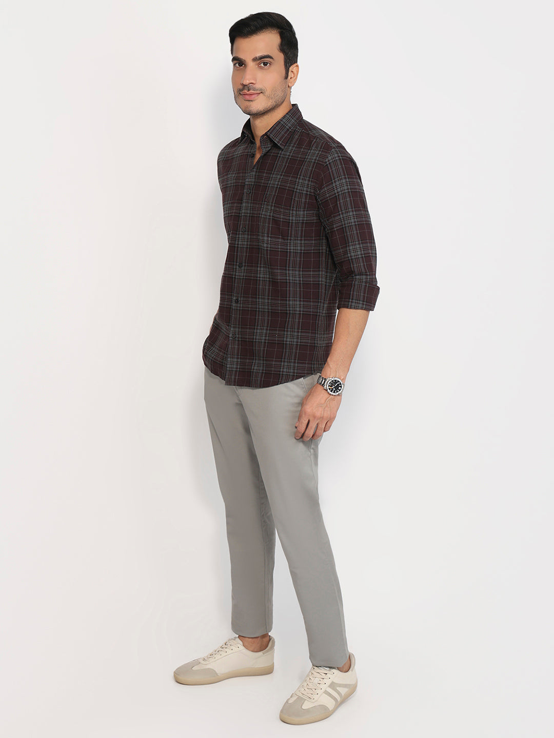Parx Men Red Slim Fit Checks Casual Shirt
