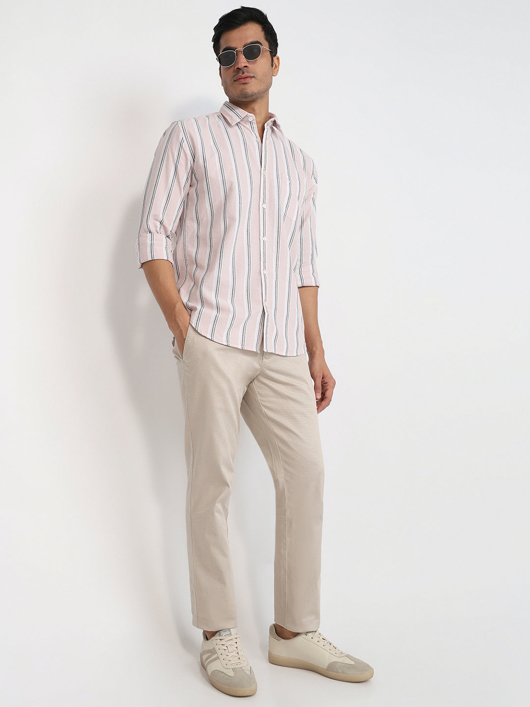 Parx Men Red Slim Fit Stripe Casual Shirt