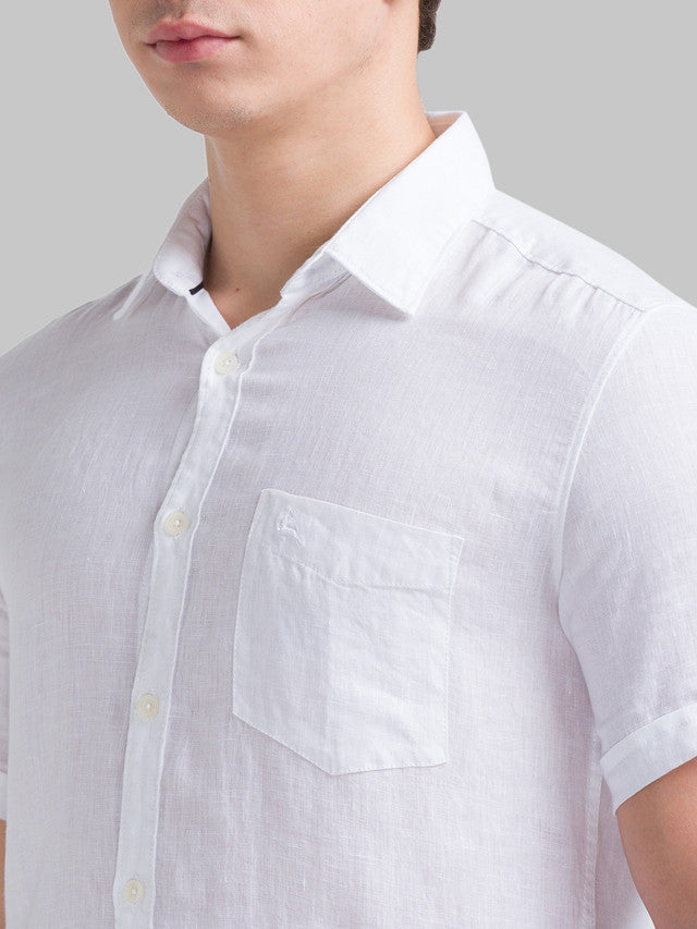 Parx White Solid Slim Fit Linen Casual Shirt