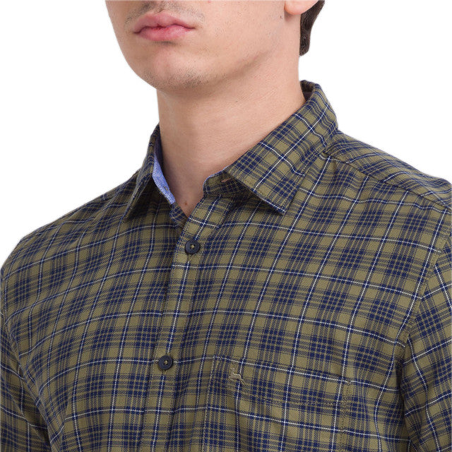 Parx Green Checks Slim Fit Cotton Casual Shirt