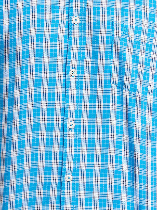 Parx Blue Checks Slim Fit Cotton Casual Shirt