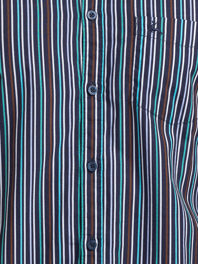 Parx Men Blue Striped Slim Fit Cotton Casual Shirt