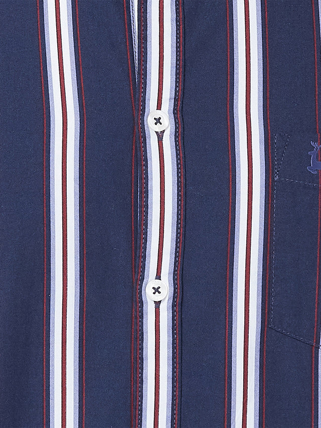 Parx Men Blue Striped Slim Fit Cotton Casual Shirt