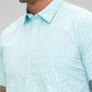 Parx Blue Printed Slim Fit Cotton Casual Shirt