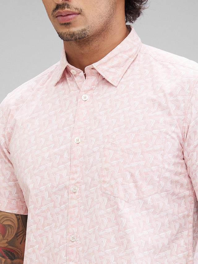 Parx Men Pink Printed Slim Fit Cotton Casual Shirt