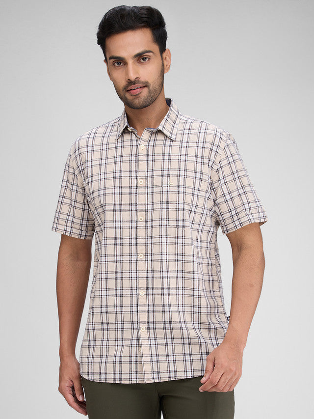 Parx Brown Checks Slim Fit Cotton Casual Shirt