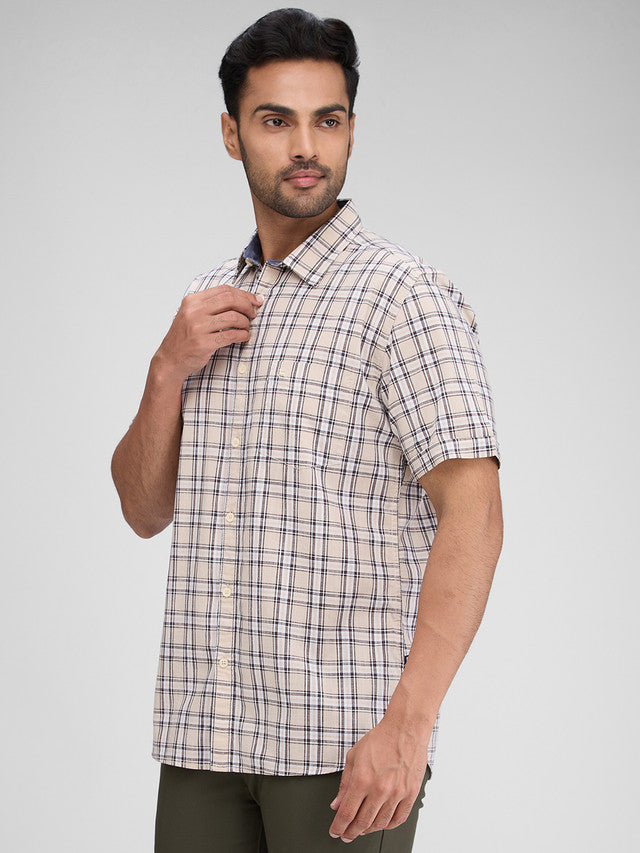 Parx Brown Checks Slim Fit Cotton Casual Shirt