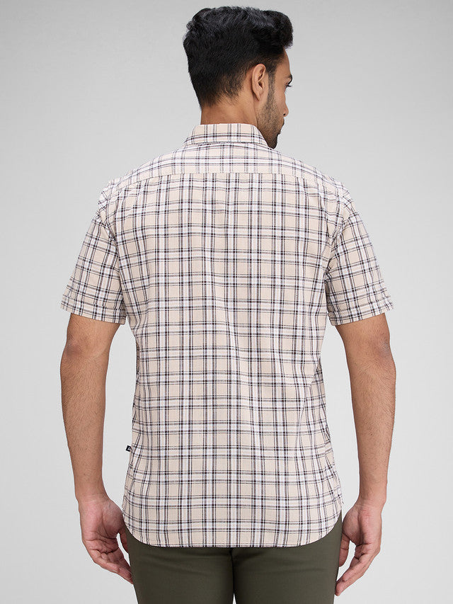 Parx Brown Checks Slim Fit Cotton Casual Shirt