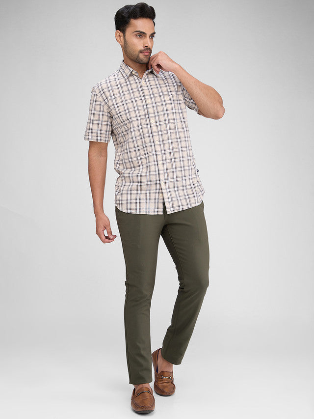 Parx Brown Checks Slim Fit Cotton Casual Shirt