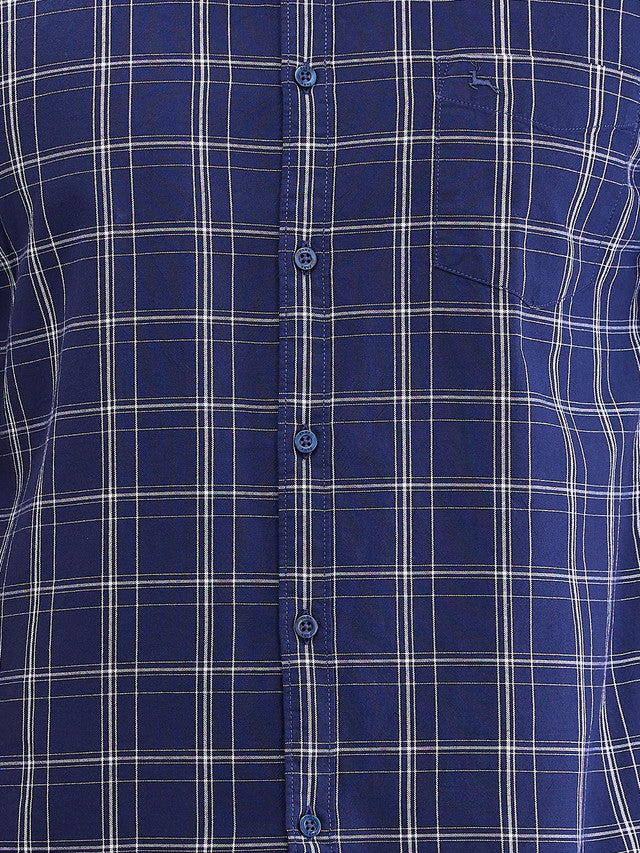 Parx Blue Checks Slim Fit Cotton Casual Shirt