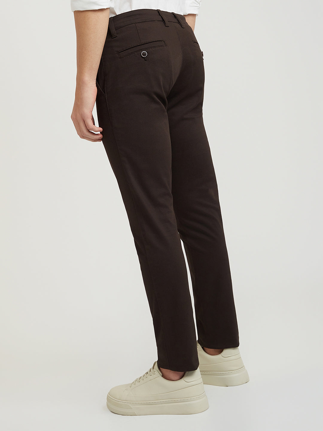 Parx Men Brown Tapered Fit Solid Cotton Spandex Trouser