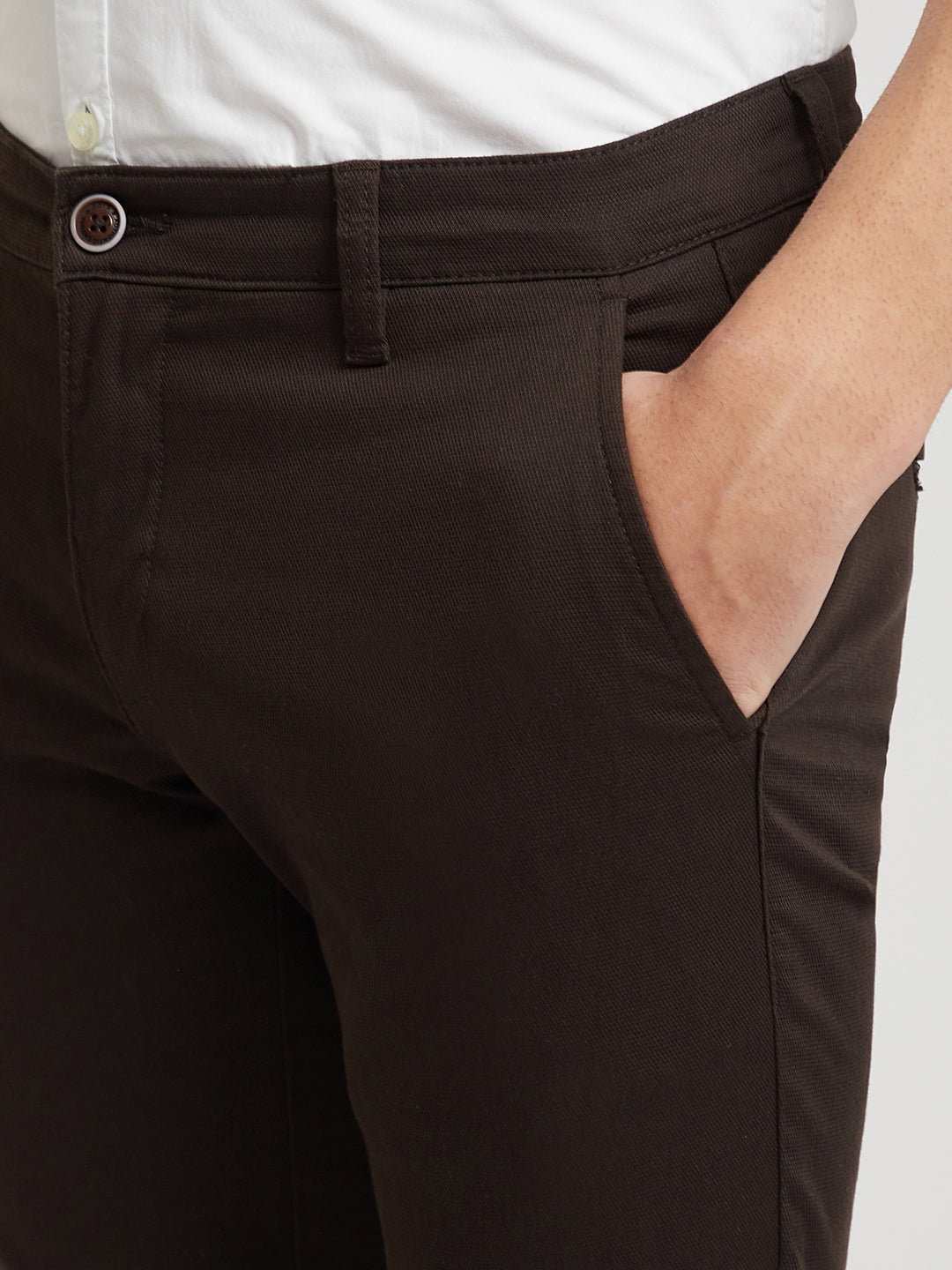 Parx Men Brown Tapered Fit Solid Cotton Spandex Trouser