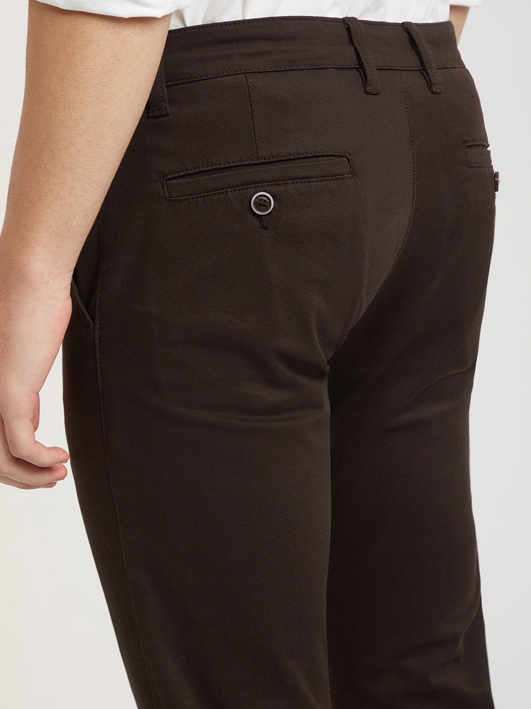 Parx Men Brown Tapered Fit Solid Cotton Spandex Trouser