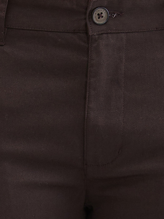 Parx Brown Solid Low Rise Tapered Fit Cotton Blend Trouser