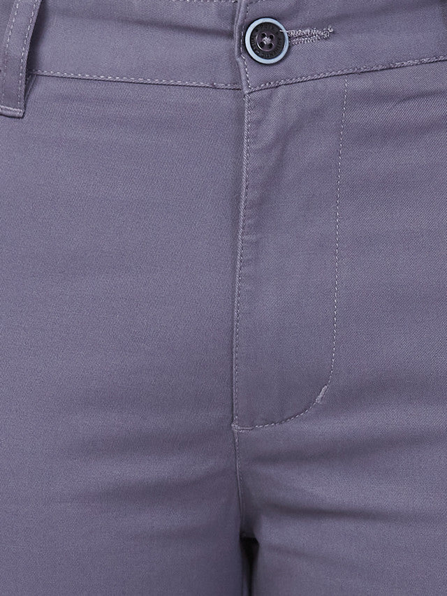 Parx Grey Solid Low Rise Tapered Fit Cotton Blend Trouser