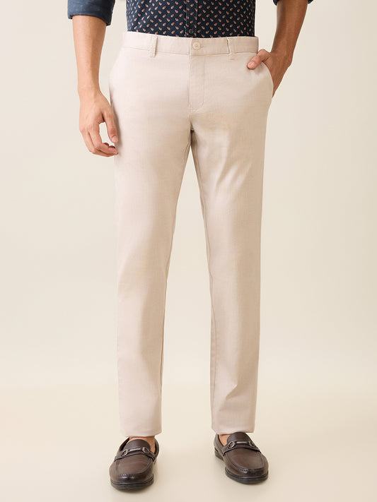 Parx Men Brown Satin Low Rise Tapered Fit Cotton Blend Trouser