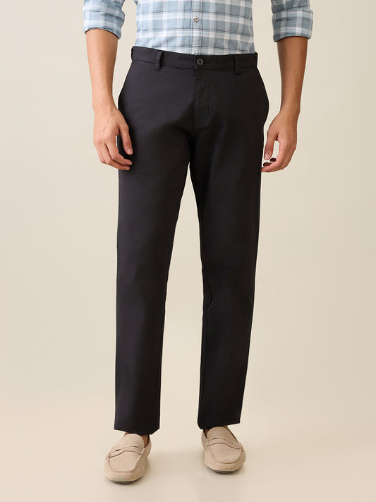 Parx Men Black Printed Low Rise Tapered Fit Cotton Blend Trouser