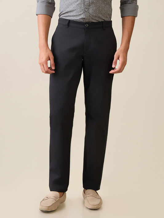Parx Men Black Printed Low Rise Tapered Fit Cotton Blend Trouser