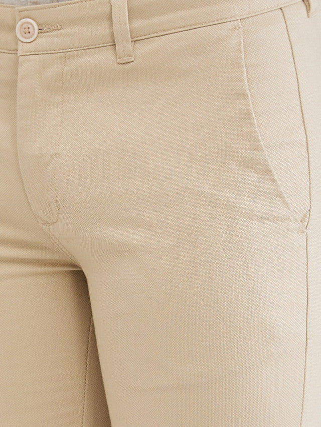 Parx Khaki Solid Super Slim Fit Cotton Blend Trouser