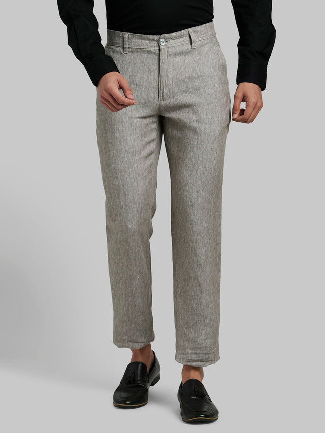 Parx Grey Yarn Dyed Slim Tapered Fit Linen Trouser – MyRaymond