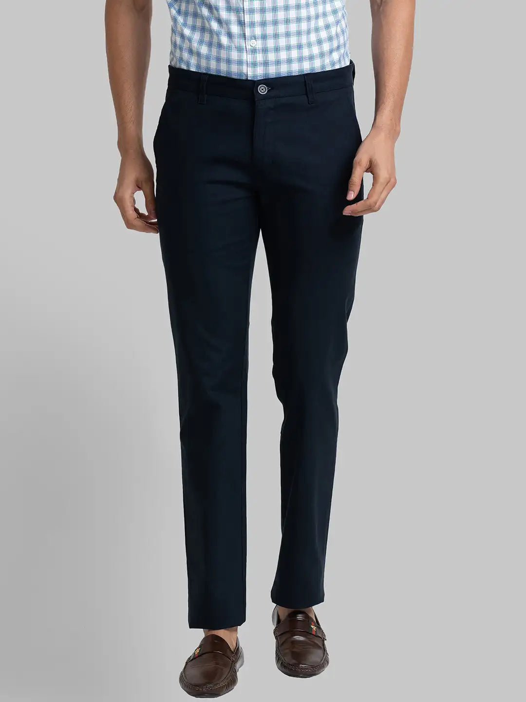 Men Low Rise Tapered Fit Blue Trouser