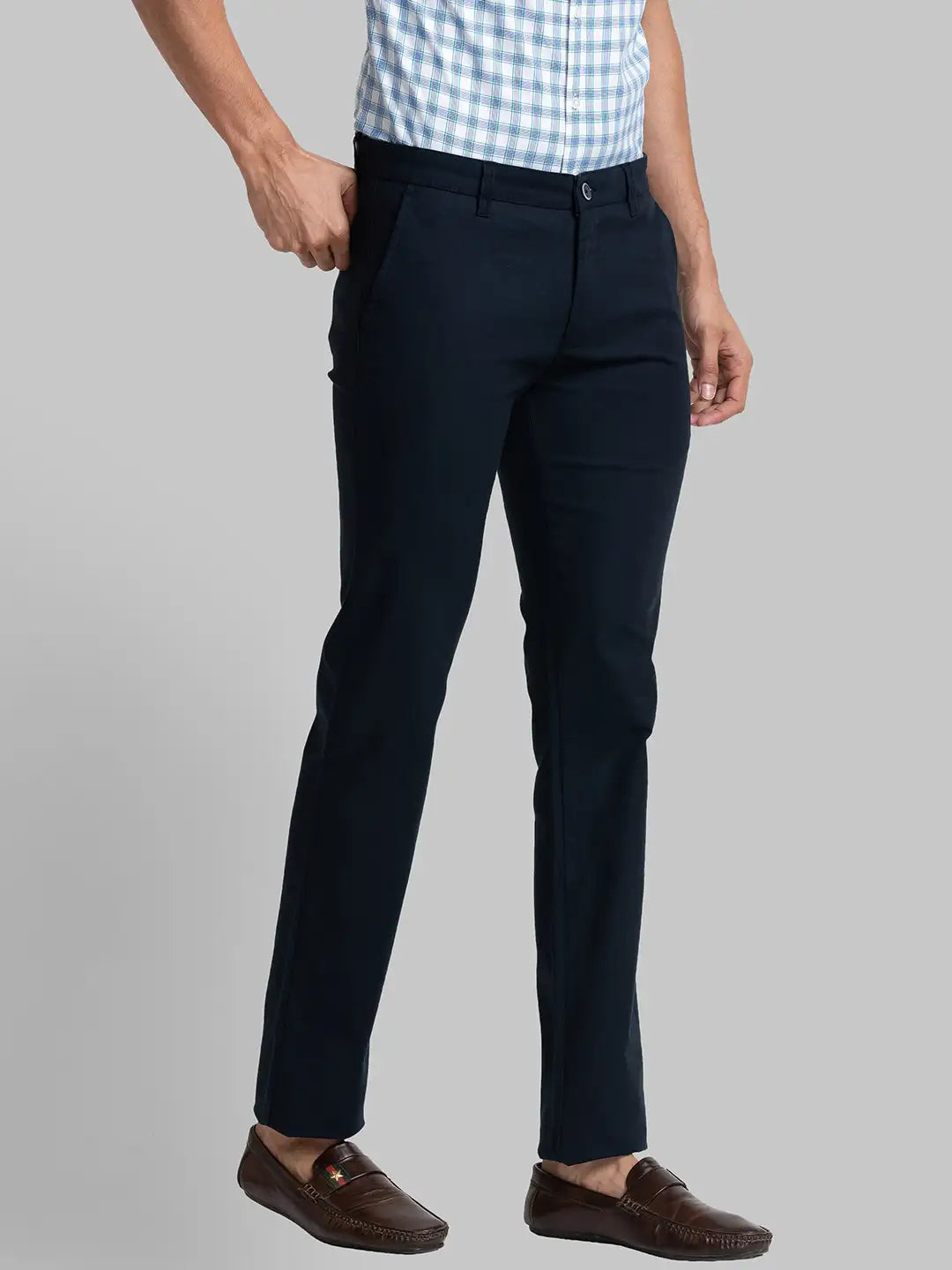 Men Low Rise Tapered Fit Blue Trouser