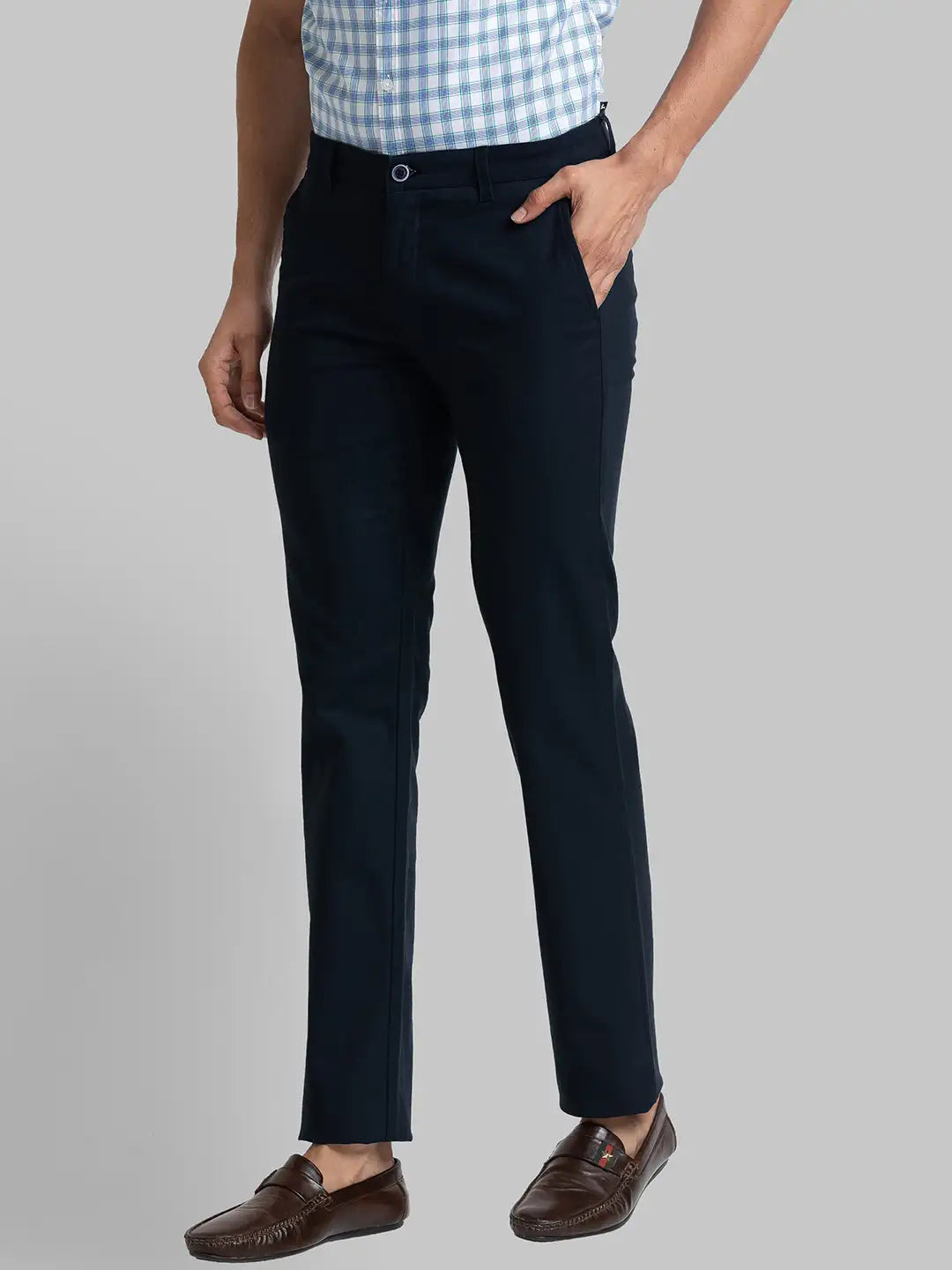 Men Low Rise Tapered Fit Blue Trouser