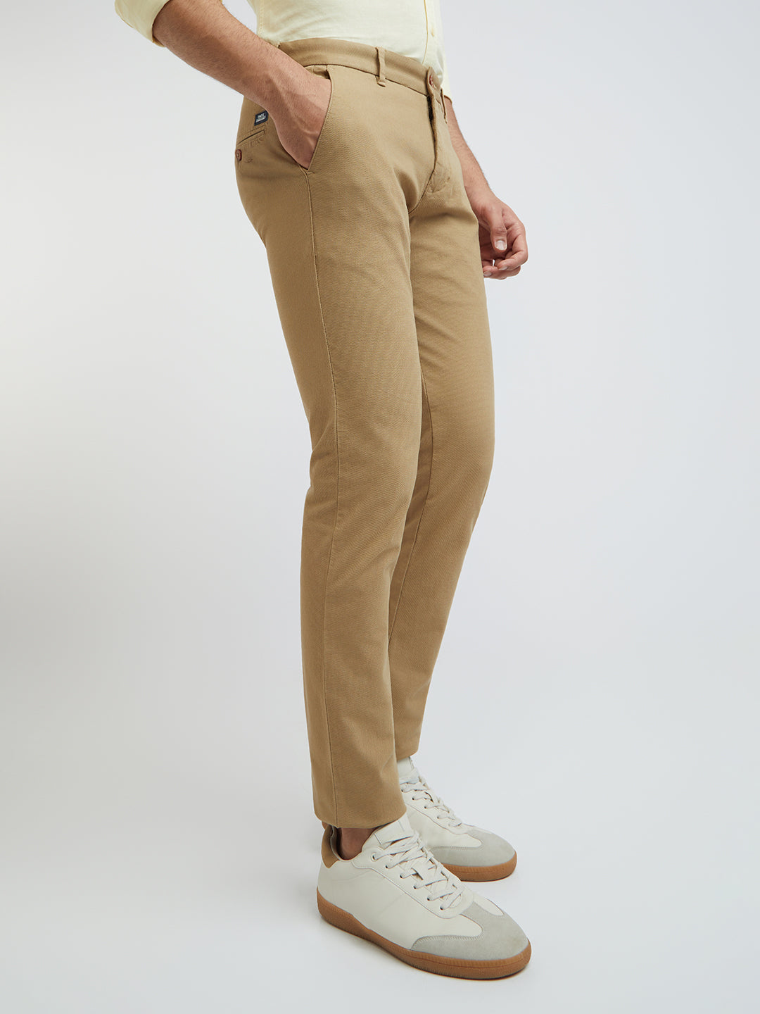 Men Khaki Lrt Fit Piece Dyed Cotton Blend Trouser