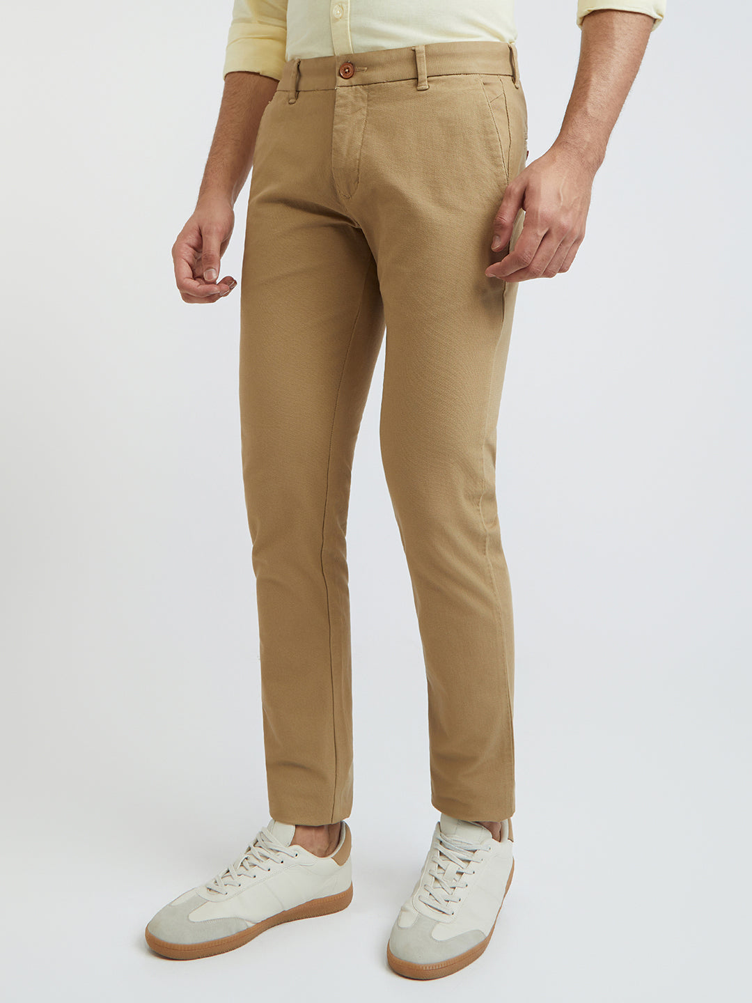 Men Khaki Lrt Fit Piece Dyed Cotton Blend Trouser