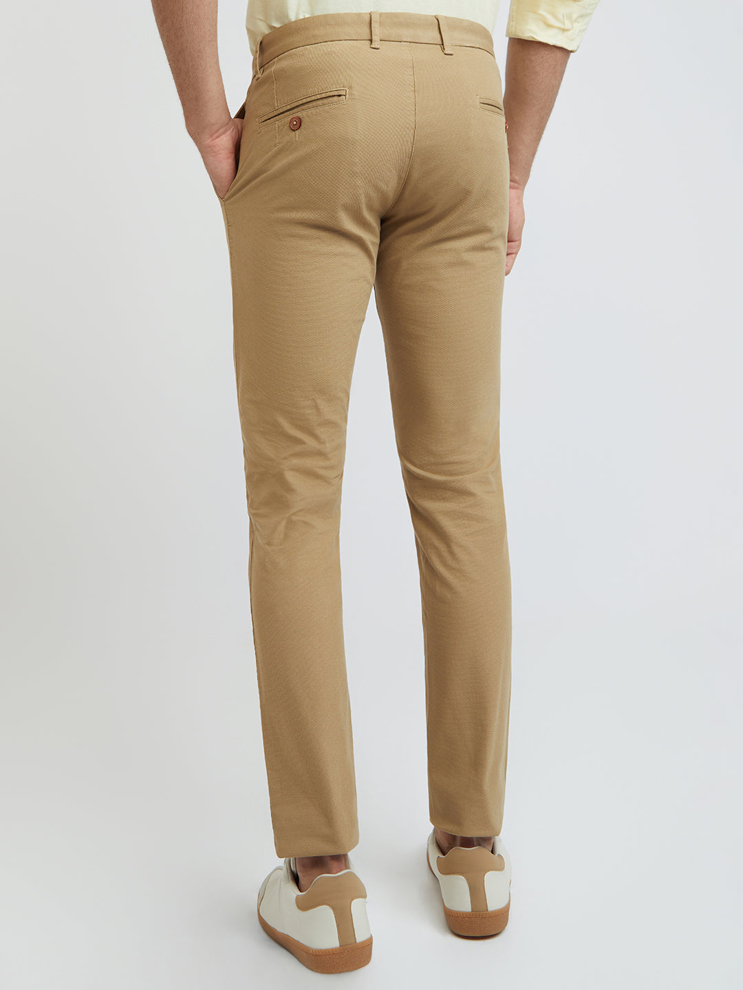 Men Khaki Lrt Fit Piece Dyed Cotton Blend Trouser