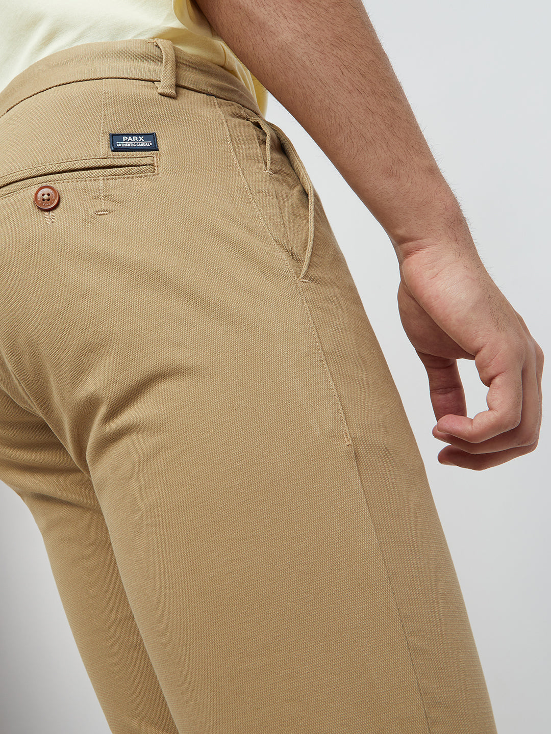 Men Khaki Lrt Fit Piece Dyed Cotton Blend Trouser