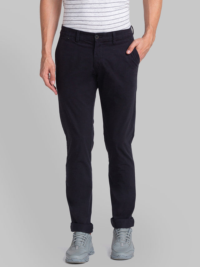 Parx Black Solid Low Rise Tapered Fit Cotton Blend Trouser – MyRaymond