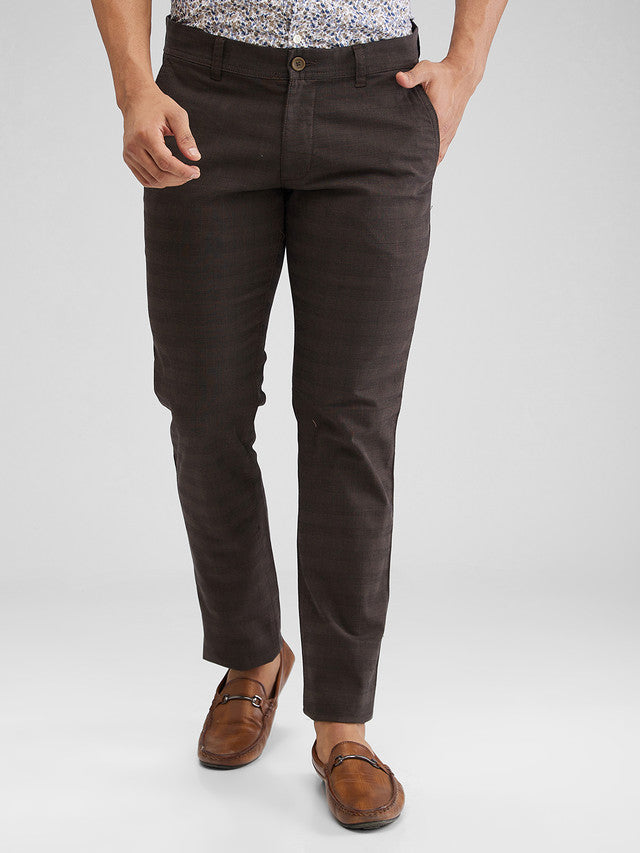 Parx Brown Solid Low Rise Tapered Fit Cotton Blend Trouser – MyRaymond