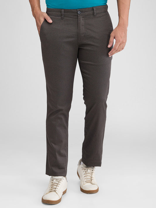 Parx Grey Printed Low Rise Tapered Fit Cotton Blend Trouser