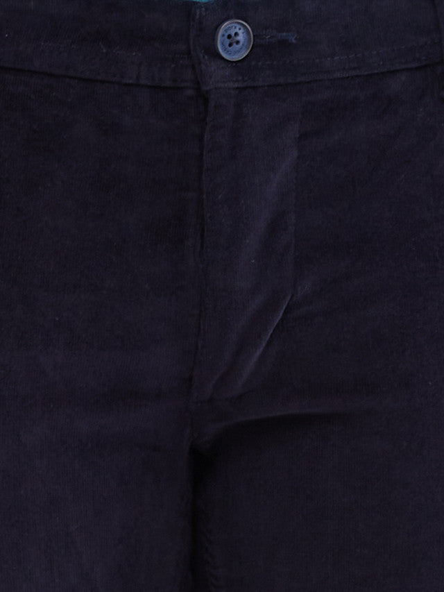 Parx Blue Solid Low Rise Tapered Fit Cotton Blend Trouser