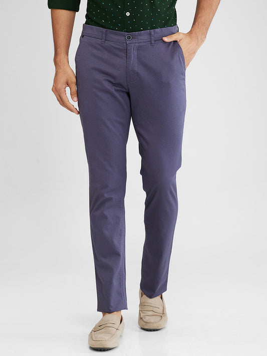 Parx Grey Printed Low Rise Tapered Fit Cotton Blend Trouser