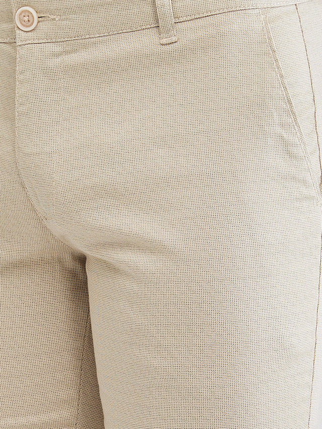 Parx Khaki Printed Low Rise Tapered Fit Cotton Blend Trouser