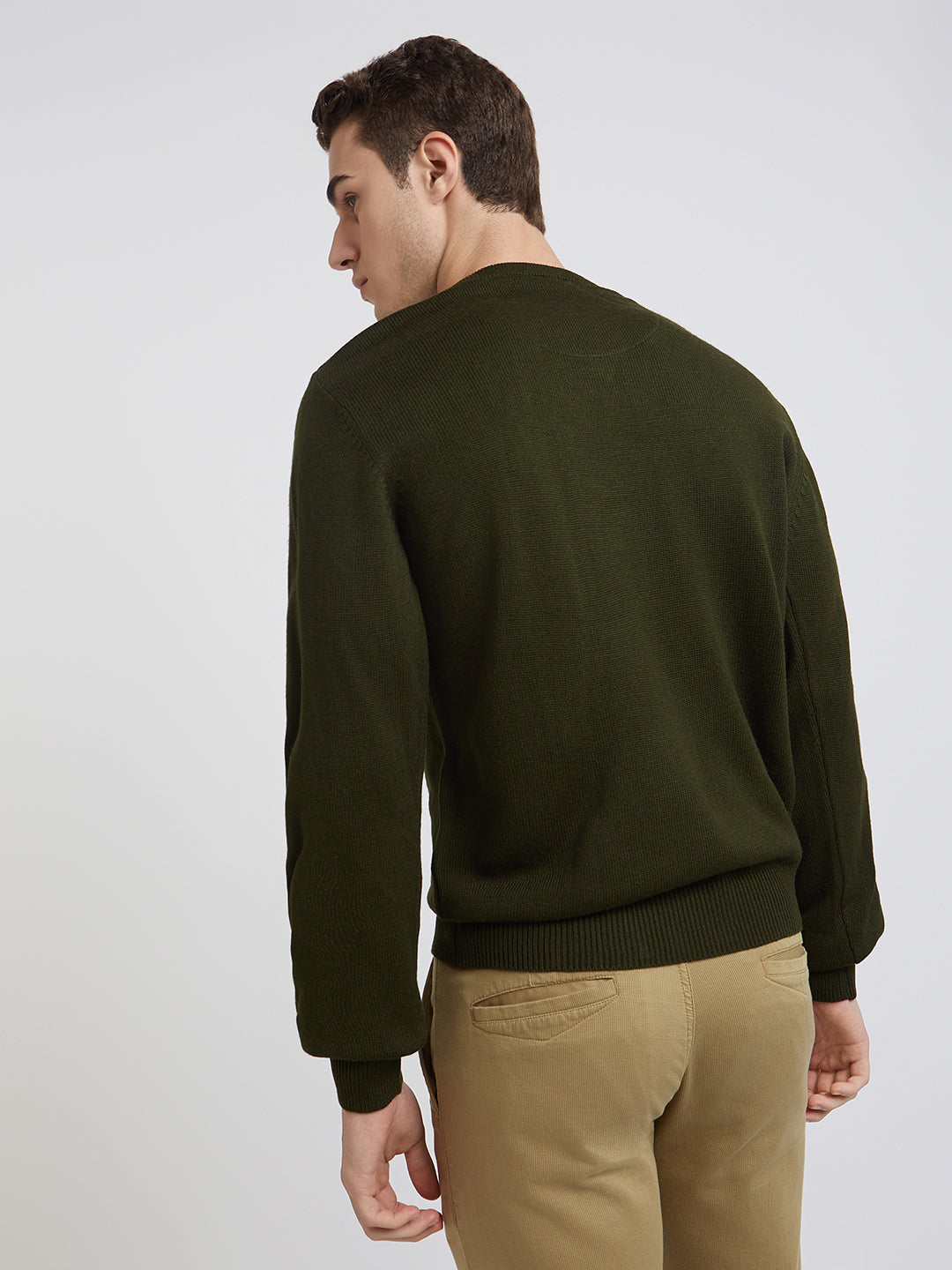 Men Green Solid Acrylic Full Sleeve Sweaters