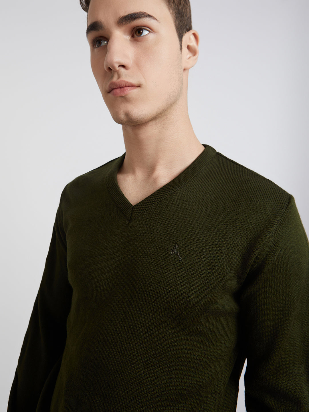 Men Green Solid Acrylic Full Sleeve Sweaters