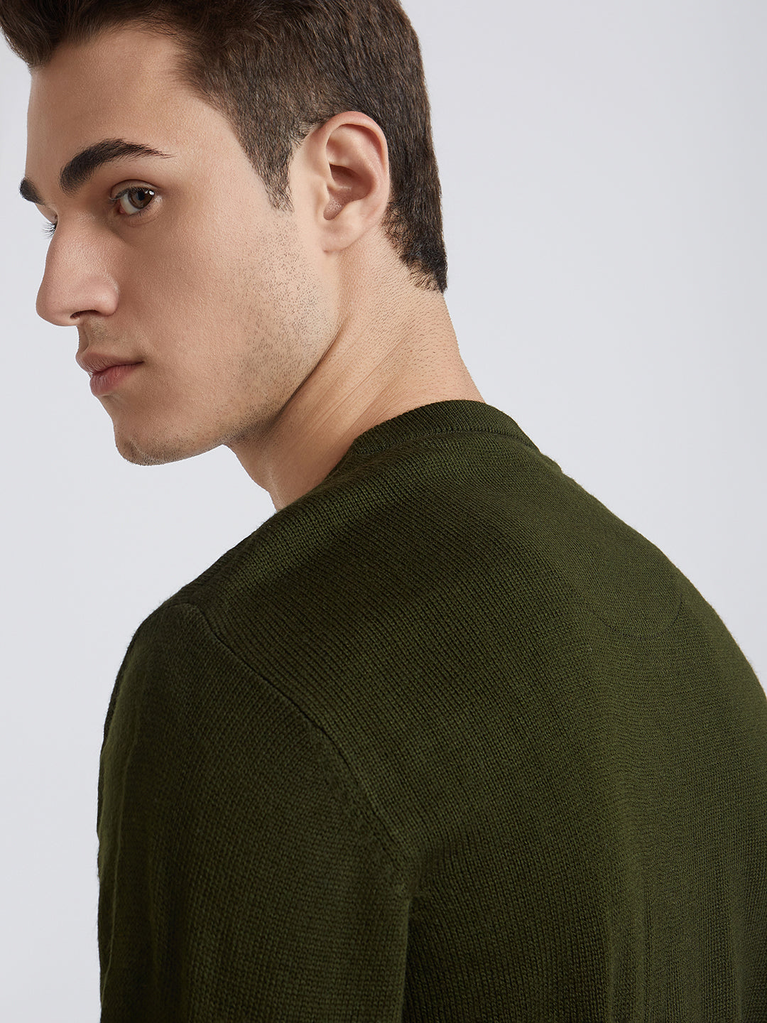 Men Green Solid Acrylic Full Sleeve Sweaters