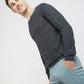 Men Grey Structure Acrylic Full Sleeve Sweaters