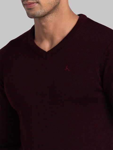 Parx Men Maroon Solid Acrylic Sweater