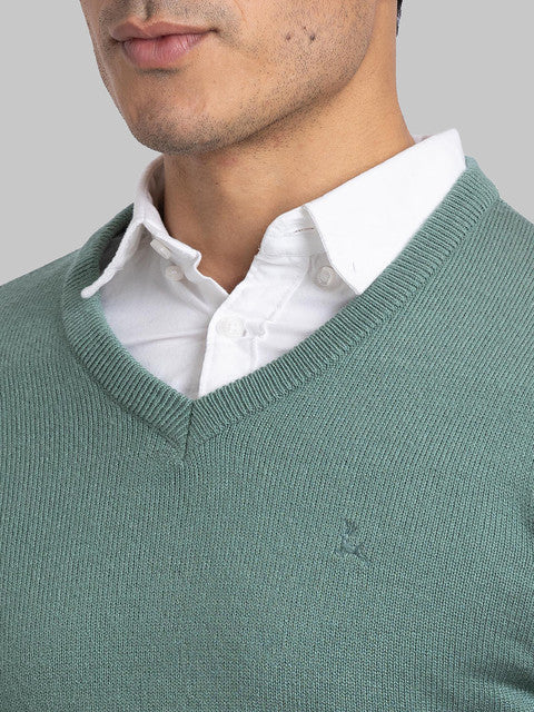 Parx Men Green Solid Acrylic Sweater