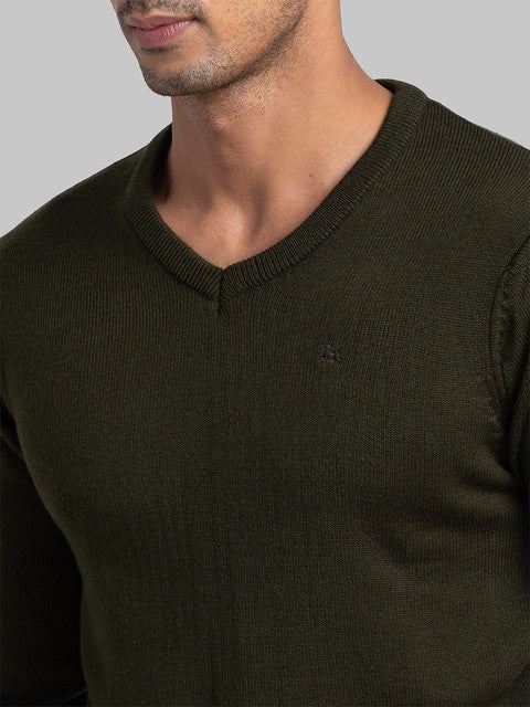 Parx Men Green Solid Acrylic Sweater