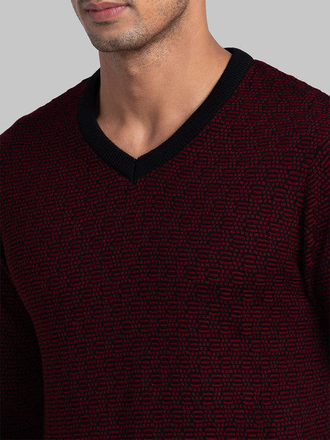 Parx Men Maroon Jacquard Acrylic Sweater